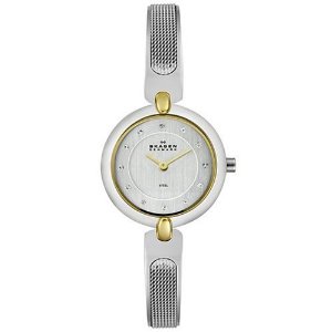  Skagen Women's 354SGSC Steel Collection Crystal Accented Mesh Two Tone Stainless Steel Bracelet Watch