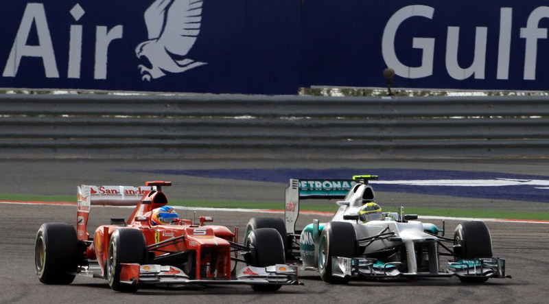 Fernando Alonso y Nico Rosberg en GP de Bahrein 2012