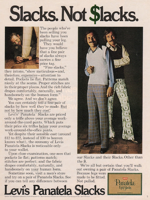 Levi's Panatela Slacks – not $lacks [1973] | Golden Oldie Ads