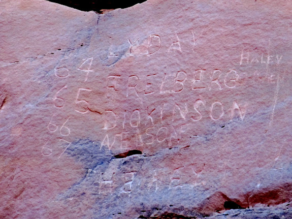 Inscriptions at the campsite on lower Oak Bottom