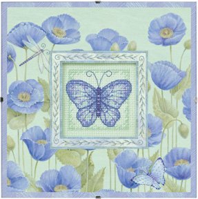 Blue butterfly and flowercross stitch pattern
