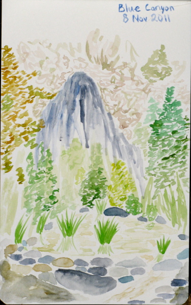 watercolor sketch of pool and rocks