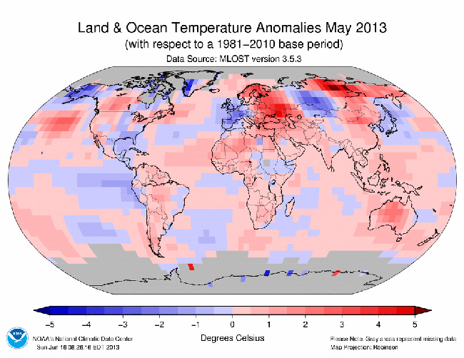 Informe climático de la Tierra. Mayo de 2013, el tercero más cálido de la historia