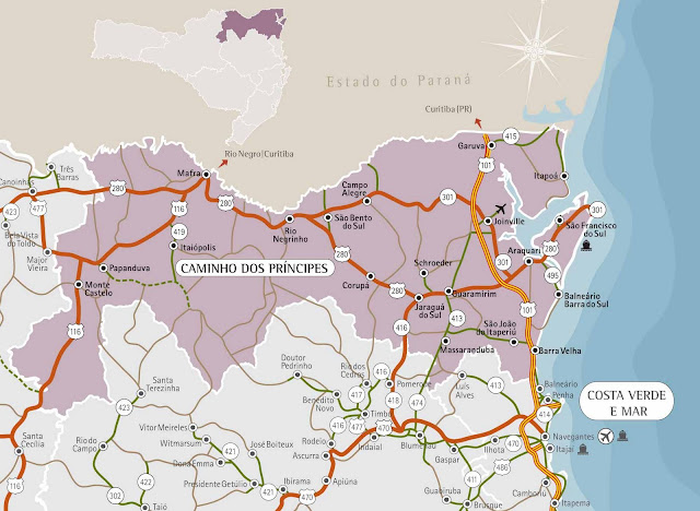 Mapa da região dos Caminhos dos Príncipes - Santa Catarina