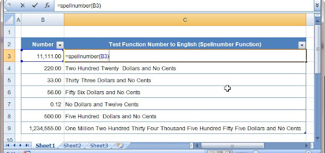 Sample of using Spellnumber Function