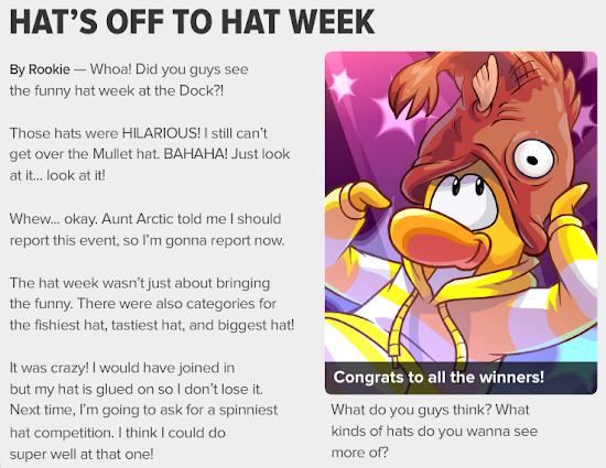 Club Penguin Times Hat's off at Hat Week