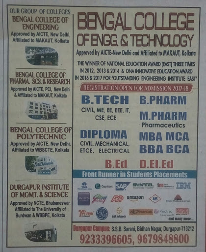 Bengal College Of Engg. & Technology, S S B, Iman Kalyan Sarani, Bidhannagar, Durgapur, West Bengal 713212, India, Trade_School, state WB