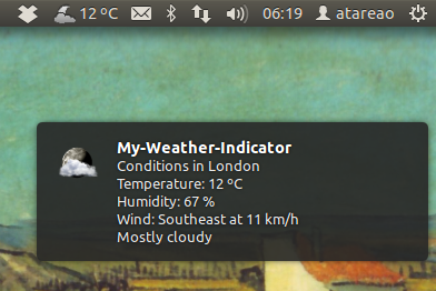 введите описание изображения здесь>> </p>

<p> Узнайте, нужно ли носить пиджак, футболку или водонепроницаемый костюм ... Если вы нажмете на индикатор, вы получите больше информации о влажности, точке росы, ощутите себя, скорость ветра и ветер направление, погодные условия. </p>

<p> My-Weather-Indicator информирует вас о времени восхода солнца и времени захода солнца, а фаза Луны </p>

<p> <img src = 