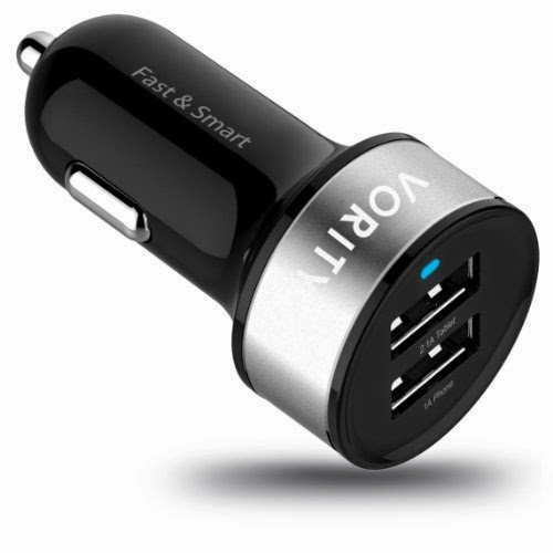  Dual USB Car Charger 3.1Amp 15.5W - 1.0 & 2.1A Universal Ports, Smart Power Supply For iPods, iPhones, Cell Phones  &  Tablet, Android Devices, Portable Cigarette Lighter Plug, Mobile Travel Charging Station 12V Input