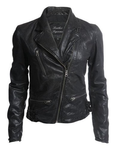 Leather Supreme Women's Genuine Lambskin Fashion Leather Motorcycle Jacket-Black-Small