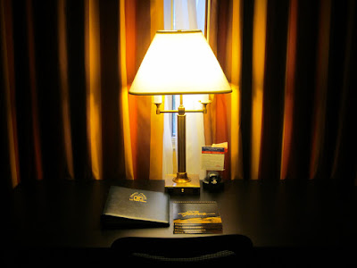 Hotel desk lamp light curtains photo