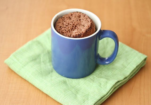overhead photo of a chocolate mug cake