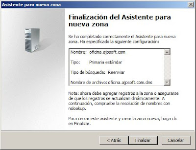 Agregar una nueva zona de bsqueda directa en el servidor de DNS Windows Server 2008