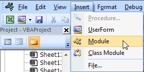 Insert module in VB