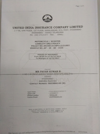 United India Insurance Co. Ltd, ECIL Main Rd, South Kamala Nagar, Kamalanagar, Moula Ali, Secunderabad, Telangana 500062, India, Insurance_Company, state TS