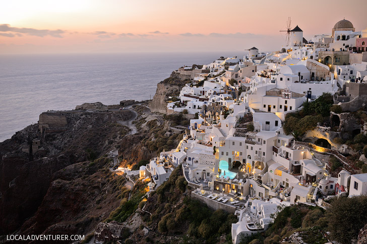 The best sunset in Oia Santorini Greece is at Oia Castle.