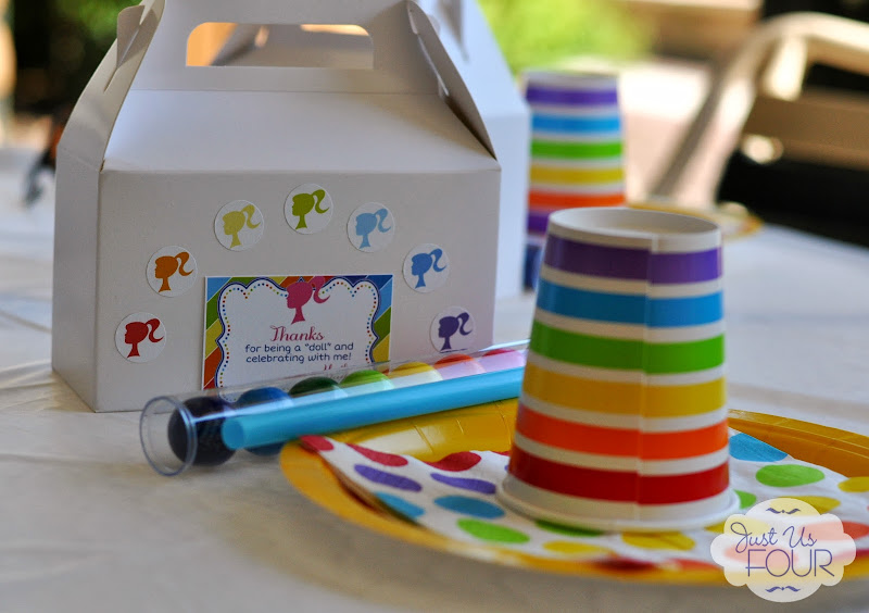 rainbow barbie party table setting