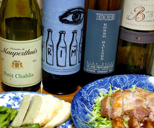 鳥肉、豚肉、生ハムとおいしいワイン