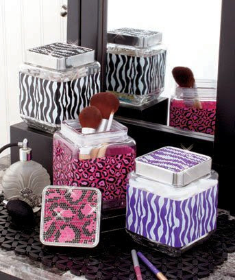 Biling Glamour Cute Animal Print Storage Jar Purple Zebra Sparkling Rhinestones