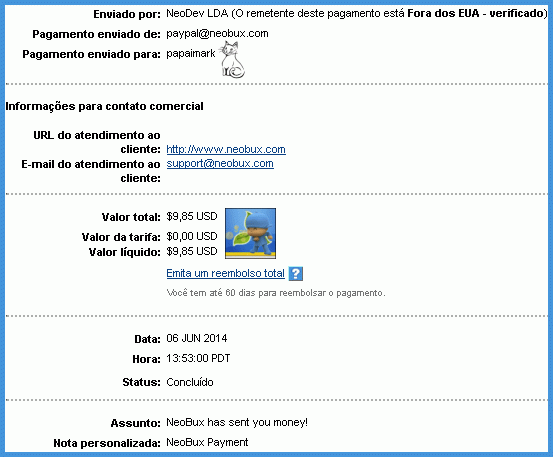 PapaiMark recebe pagamento do NeoBux Neo-11