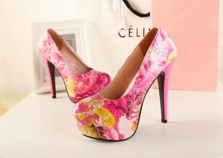 Women's Flower Floral Super High Heels Stiletto Platform Pump Classic ...