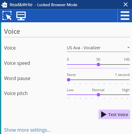 Voice settings screen