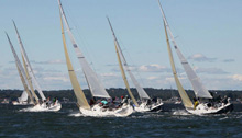J/105 sailing off starting line on Long Island Sound
