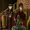 Mai and Zuko standing together; a green jug in the foreground