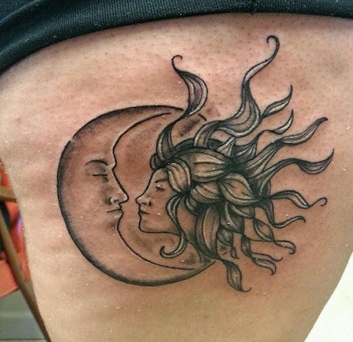 sun tattoo black and grey