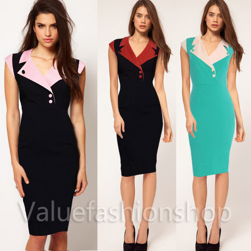 Womens Vintage Rockabilly Pinup Bodycon Fitted Party Pencil Shift ...