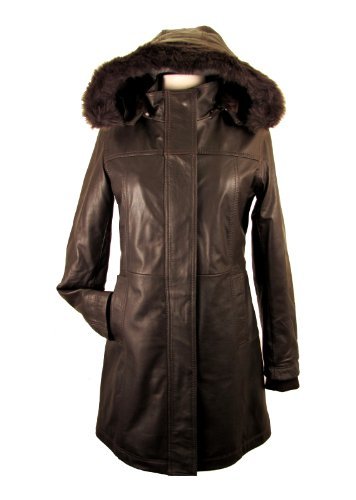 Knoles & Carter Women's 7/8 Coat with Faux Fur-trimmed Hood (XXL, Brown)