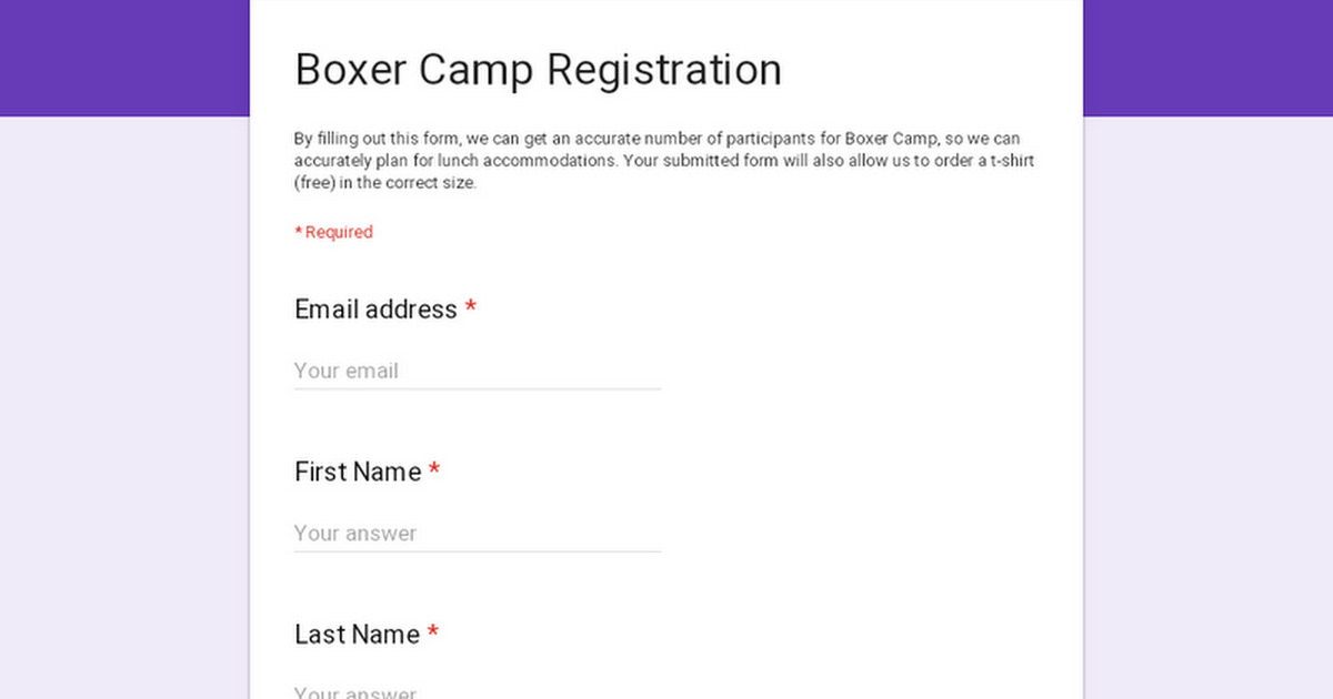 Boxer Camp Registration