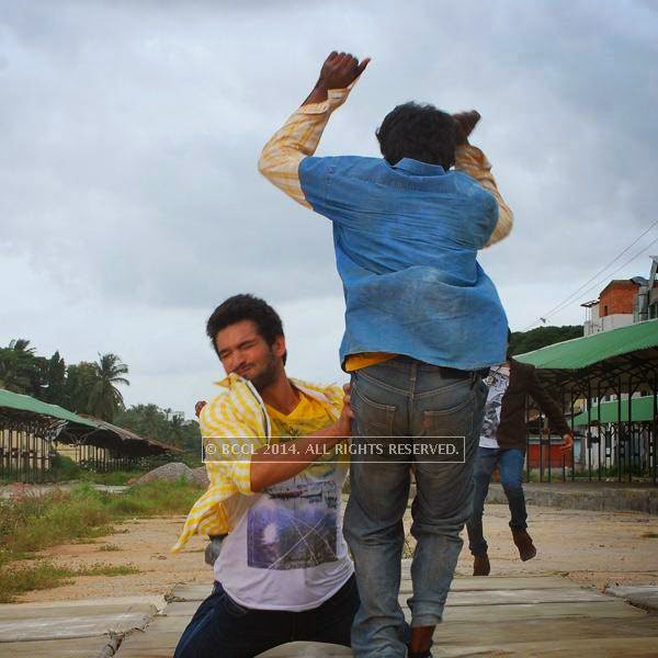 Diganth on the set of Kannada movie Sharp Shooter in Mysore.