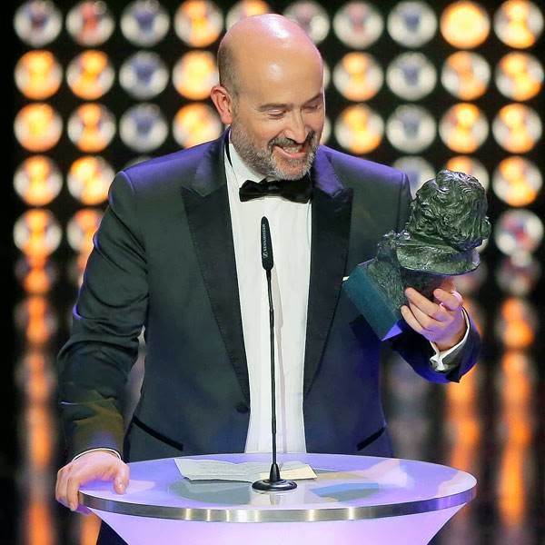 Javier Camara holds his Goya award trophy for Best Leading Actor for the film 'Vivir es mas facil con los ojos cerrados' during the annual Goya film awards, held in Madrid, Spain.