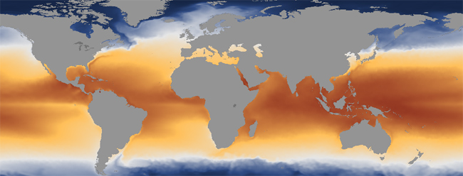 Descenso del calentamiento global de la temperatura superficial del mar