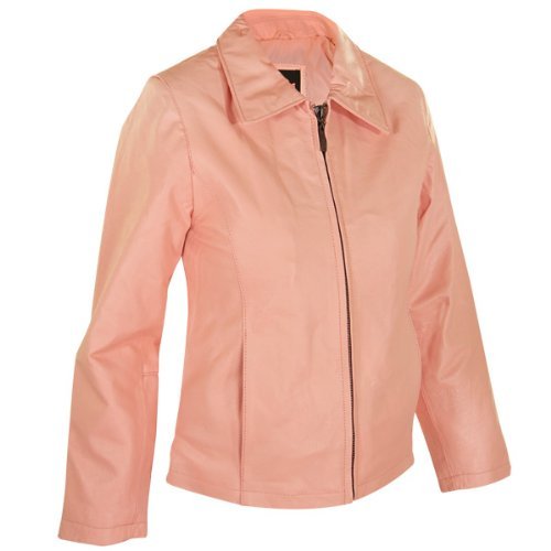 Womens Pink Short Zipper Leather Jacket