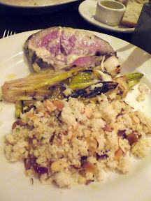 Meriwether's Sunday Supper series with Portland Creamery Anderson Ranch roasted leg of lamb with farm leeks and mustard cream and almond and cranberry couscous