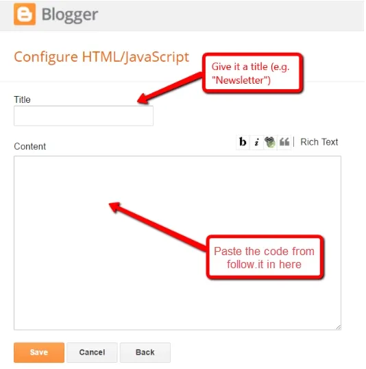 How to add the follow.it email subscription on Blogger website