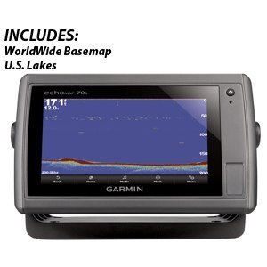 Garmin echoMAP 70s GPS with Transom Motor Mount Transducer, Worldwide Basemap and US Lakes Charts