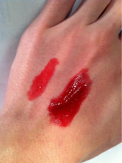 Nars Lipgloss in Scandal Swatch with Nars Fire Down Below Lipstick