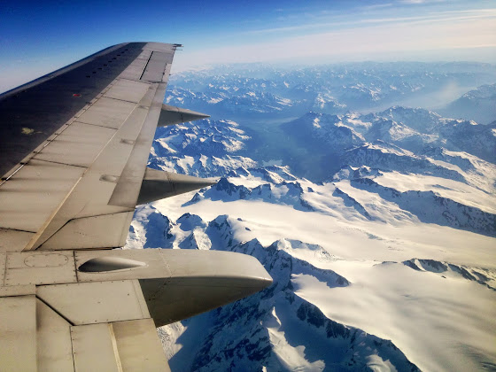 Flying over Alaska, gorgeous view of the mountains a few minutes east of Anchorage after take off to Seattle.