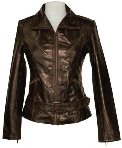 Womens brown real leather biker jacket #Z5 (10)