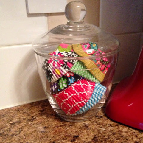 cupcake liners in apothecary jar