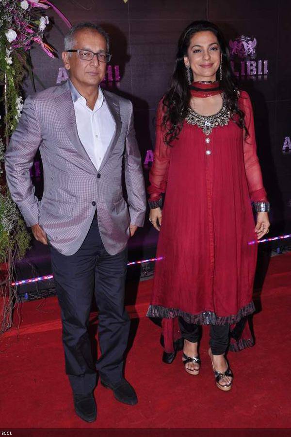 Juhi Chawla with husband Jay Mehta during Bollywood actress Sridevi's birthday party, held in Mumbai, on August 17, 2013. (Pic: Viral Bhayani)