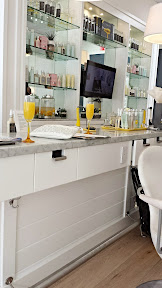 The bride to be enjoys a mimosa and getting a blowout at adorables blowout salon Drybar in LA. She got the hairstyle option of Cosmo-Tai, a blend of the Cosmo of lots of loose curls and the Mai Tai that hints at messy beachy hair.