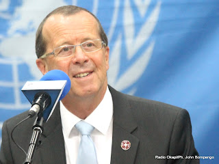 Martin Köbler, représentant spécial du secrétaire général de l’Onu pour la RDC  le 28/08/2013 à Kinshasa, lors de la conférence de presse au quartier général de la Monusco. Radio Okapi/Ph. John Bompengo