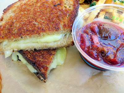 From Lardo, the Jenn Louis chefwich, a grilled cheese with fontina cheese, plum conserva on Grand Central Bakery sour rye. A portion of the proceeds of the sandwich benefits the Oregon Food Bank.