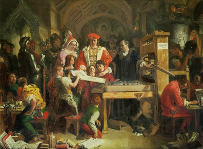 Daniel Maclise - Caxton Showing the First Specimen of His Printing to King Edward IV at the Almonry, Westminster