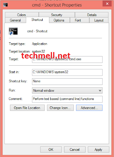 Command Prompt Properties in Windows 8.1