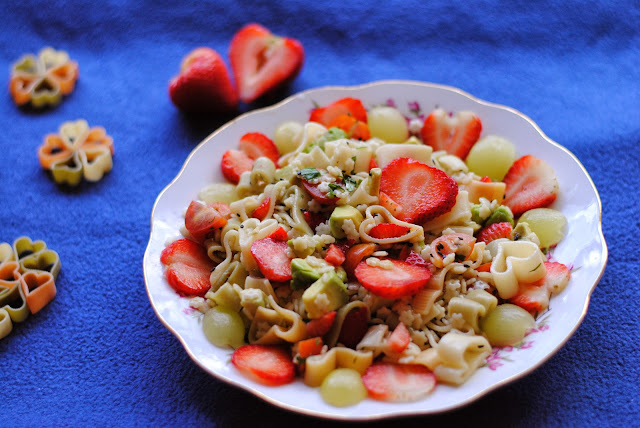warm honey heart pasta salad recipe with strawberry grape avocado cilantro by ServicefromHeart